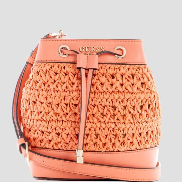 GUESS LIGURIA CROCHET STRAW BUCKET BAG - BRAND NEW with original DUST BAG - CORA - Picture 2 of 8